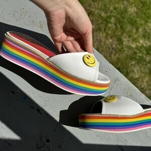 Rainbow sandals flip flops slides like new size 7 designer women's slip on shoes